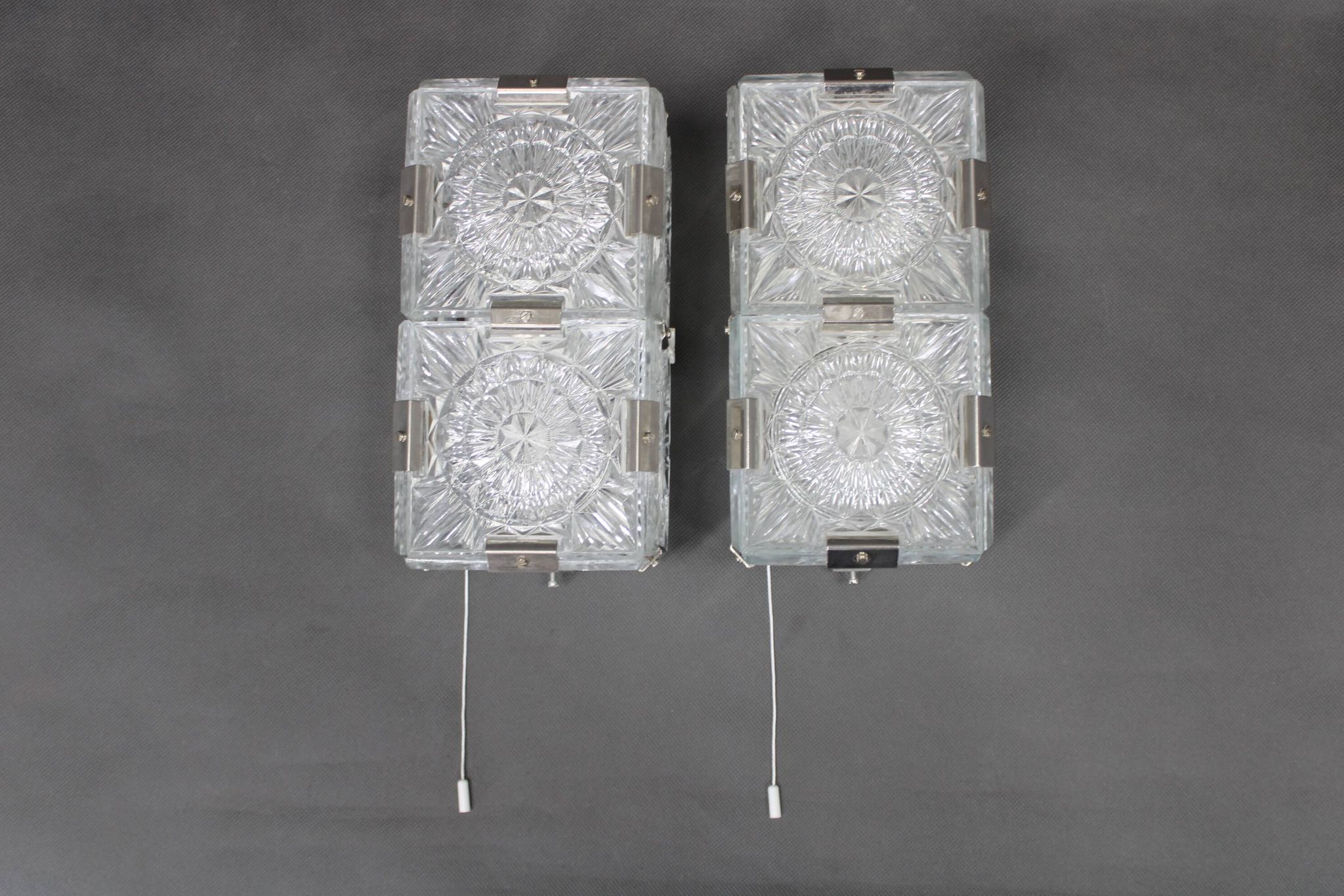Pair of mid-century Czech glass wall lights by Kamenický Šenov