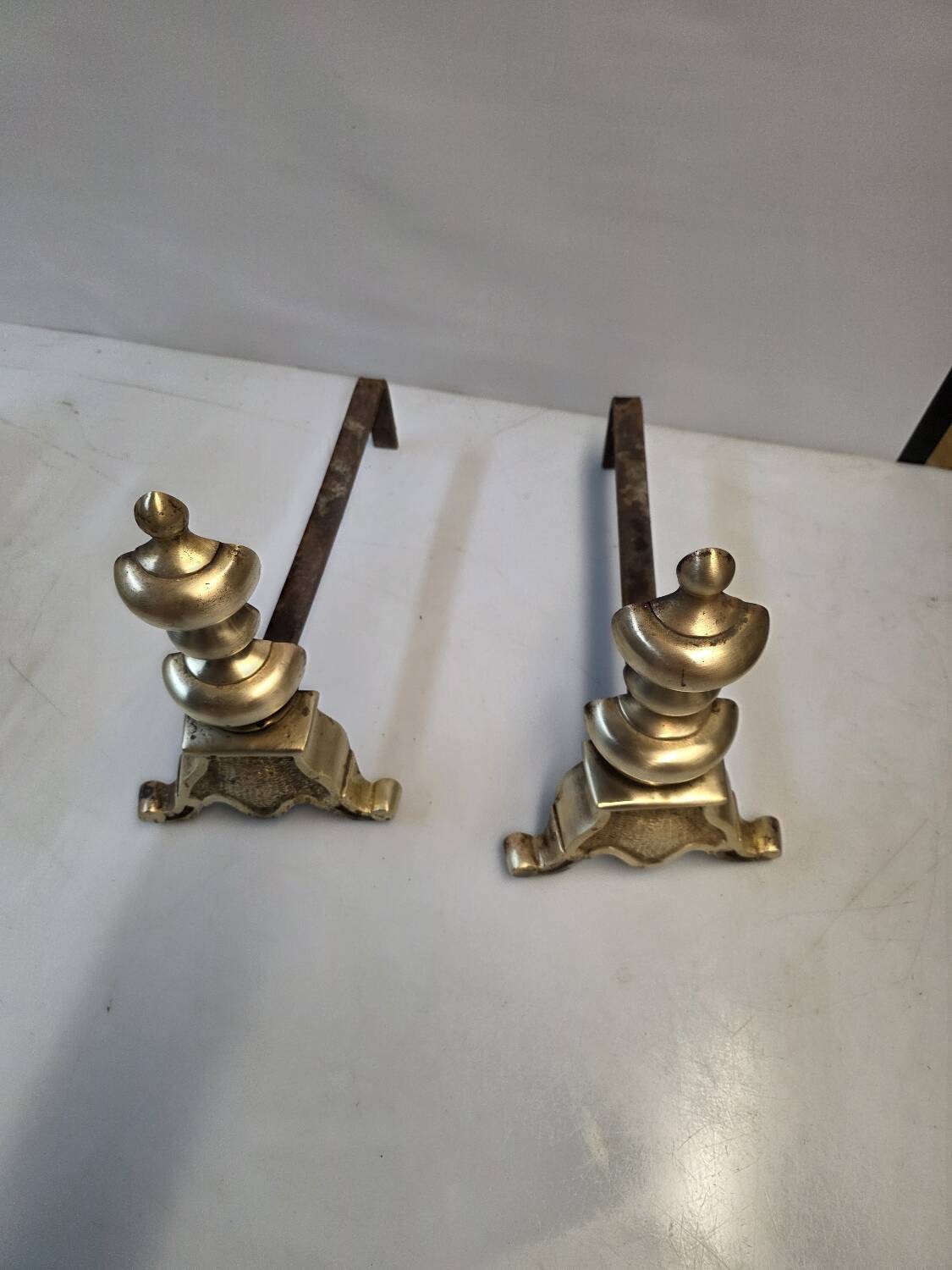 Pair of antique brass andirons, Louis XV style