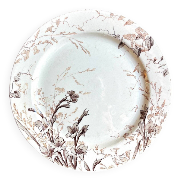 Assiette à gâteau en terre de fer Creil et Montereau, service ''Glaïeul