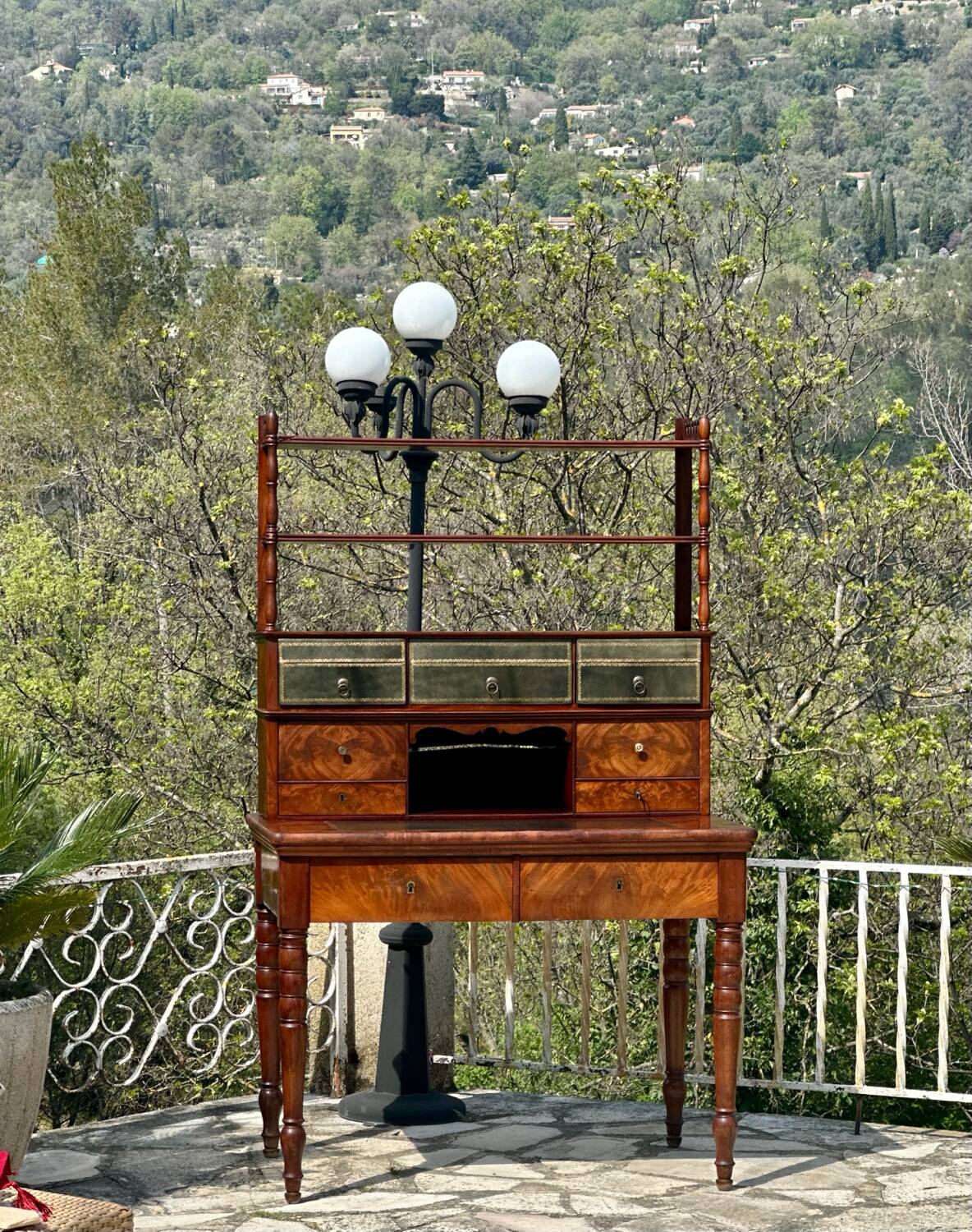 19th century flamed mahogany stepped desk