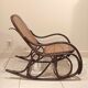 Vintage rocking chair for children in dark rattan and canework, rocking chair