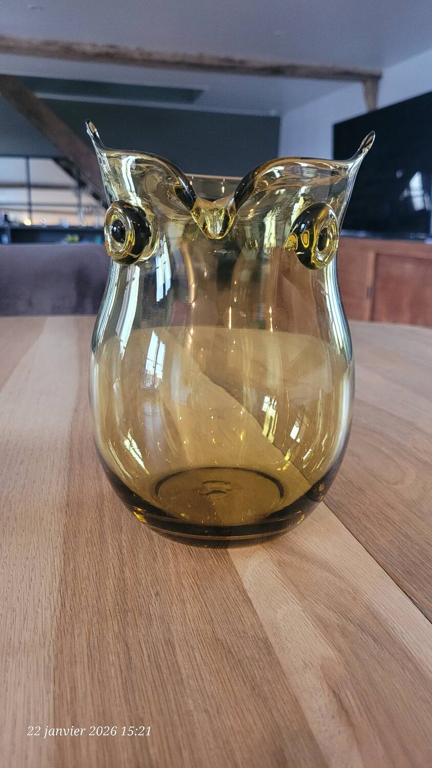 Amber glass vase design - owl shape