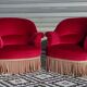 2 antique toad armchairs in red velvet