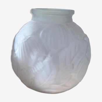 art deco vase patterns flowers opaque white moulded glass bells