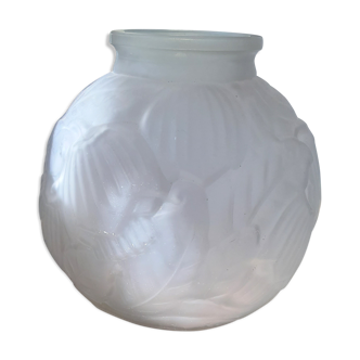 art deco vase patterns flowers opaque white moulded glass bells