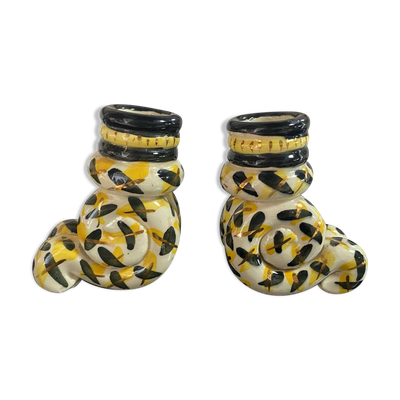 Duo de bougeoirs artisanaux vintage