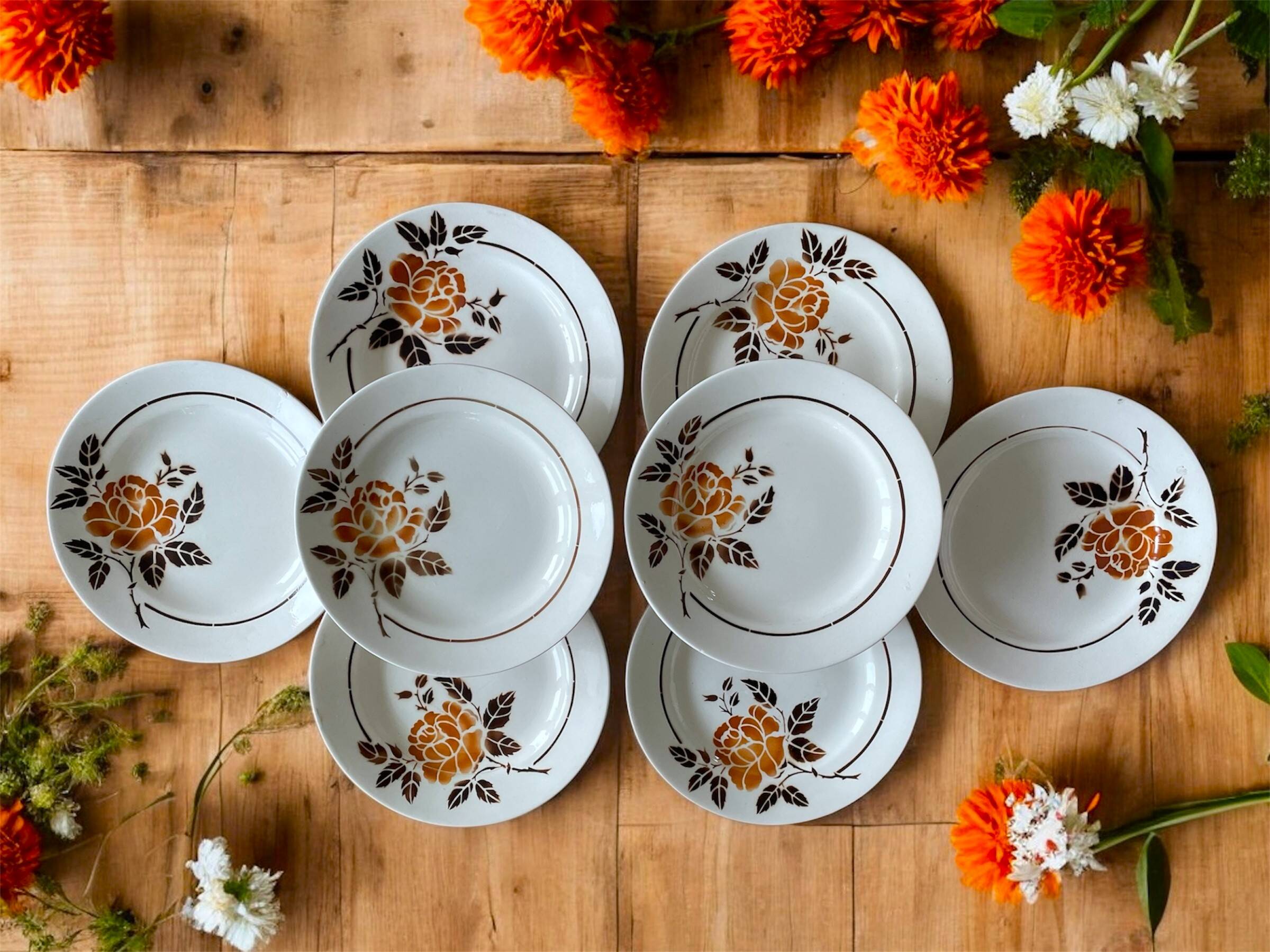 8 antique flat plates in Saint-Amand earthenware (Nord)