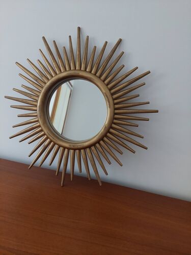 Miroir soleil en bois doré 50cm
