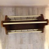 Magazine holder in gilded metal and wood imitation teak / vinatge 60s-70s