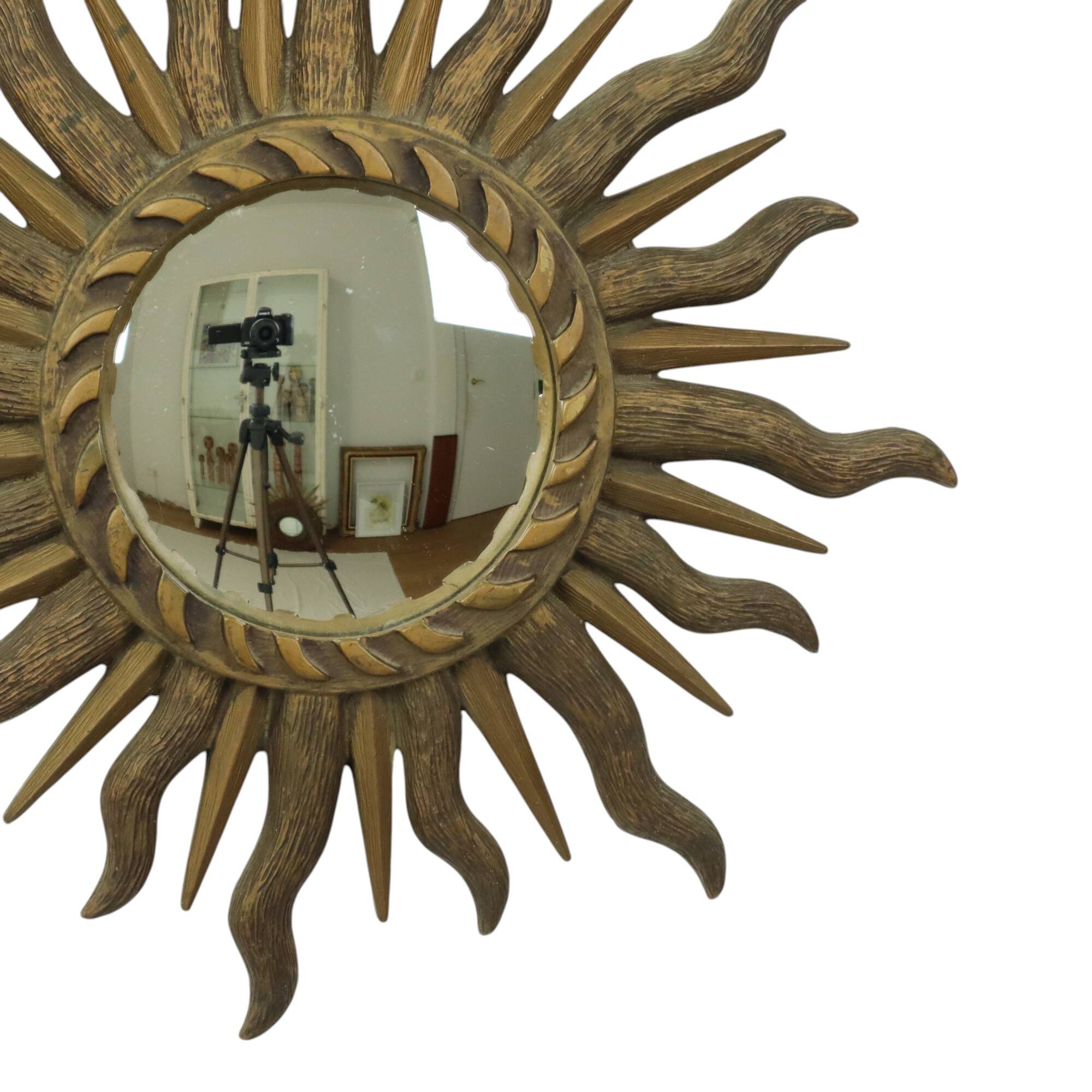 Sixties Sunburst Butler Mirror Sun Mirror Ball Glass Resin 43cm