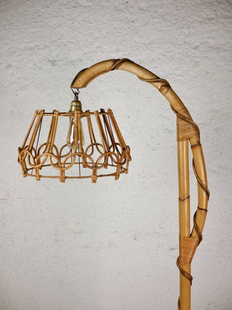 Louis Sognot rattan floor lamp from the 60s