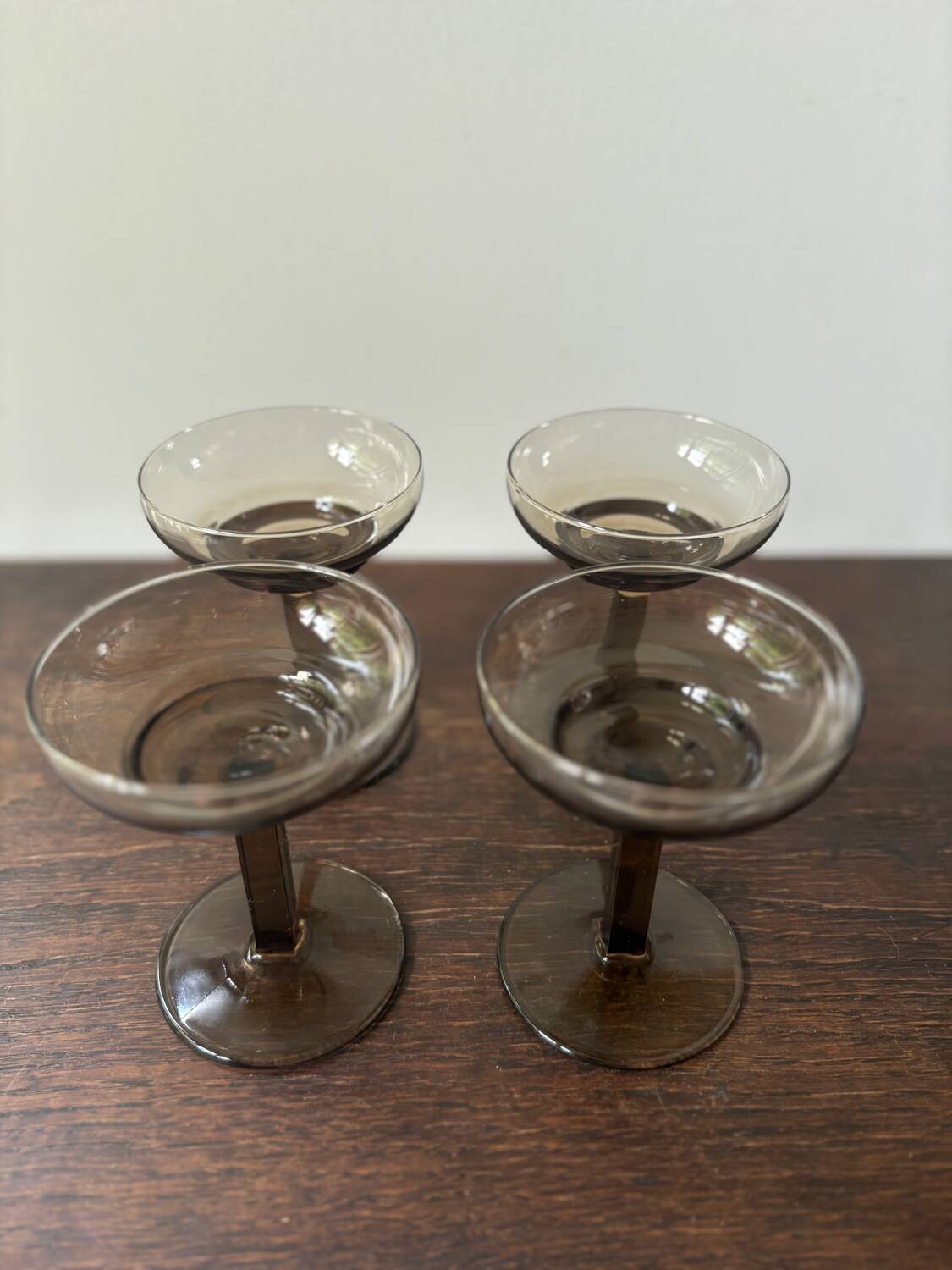 Set of 4 art deco smoked glass glasses