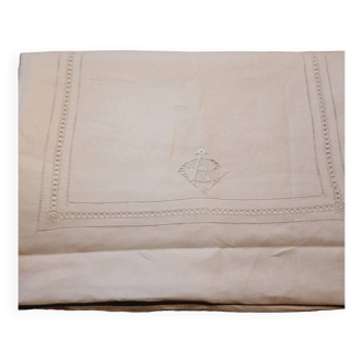 Tablecloth early 20th century monogram AC large size