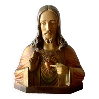 Old Sacred Heart of Jesus bust in plaster