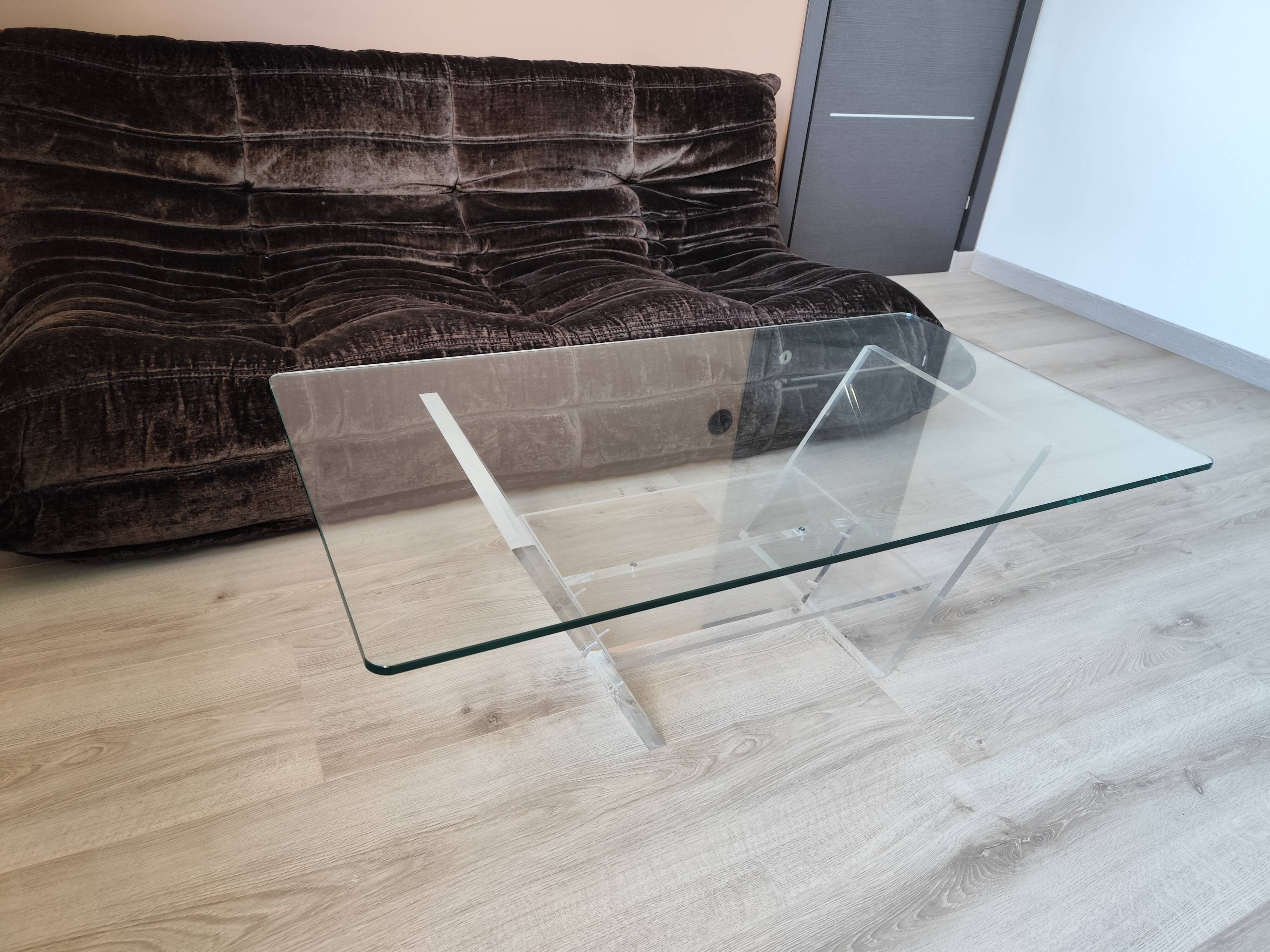 Vintage David LANGE glass & altuglas coffee table circa 1970
