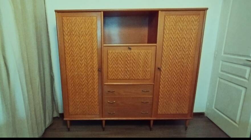 Wooden and rattan wardrobe