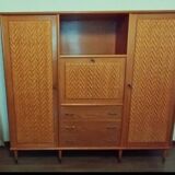 Wooden and rattan wardrobe