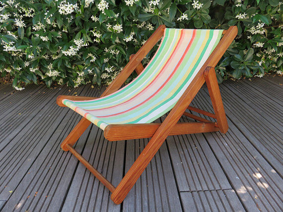 Transat chaise longue enfant tissu bayadère années 70  Selency