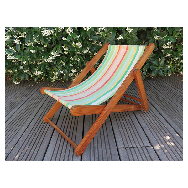 Transat chaise longue enfant tissu bayadère années 70  Selency