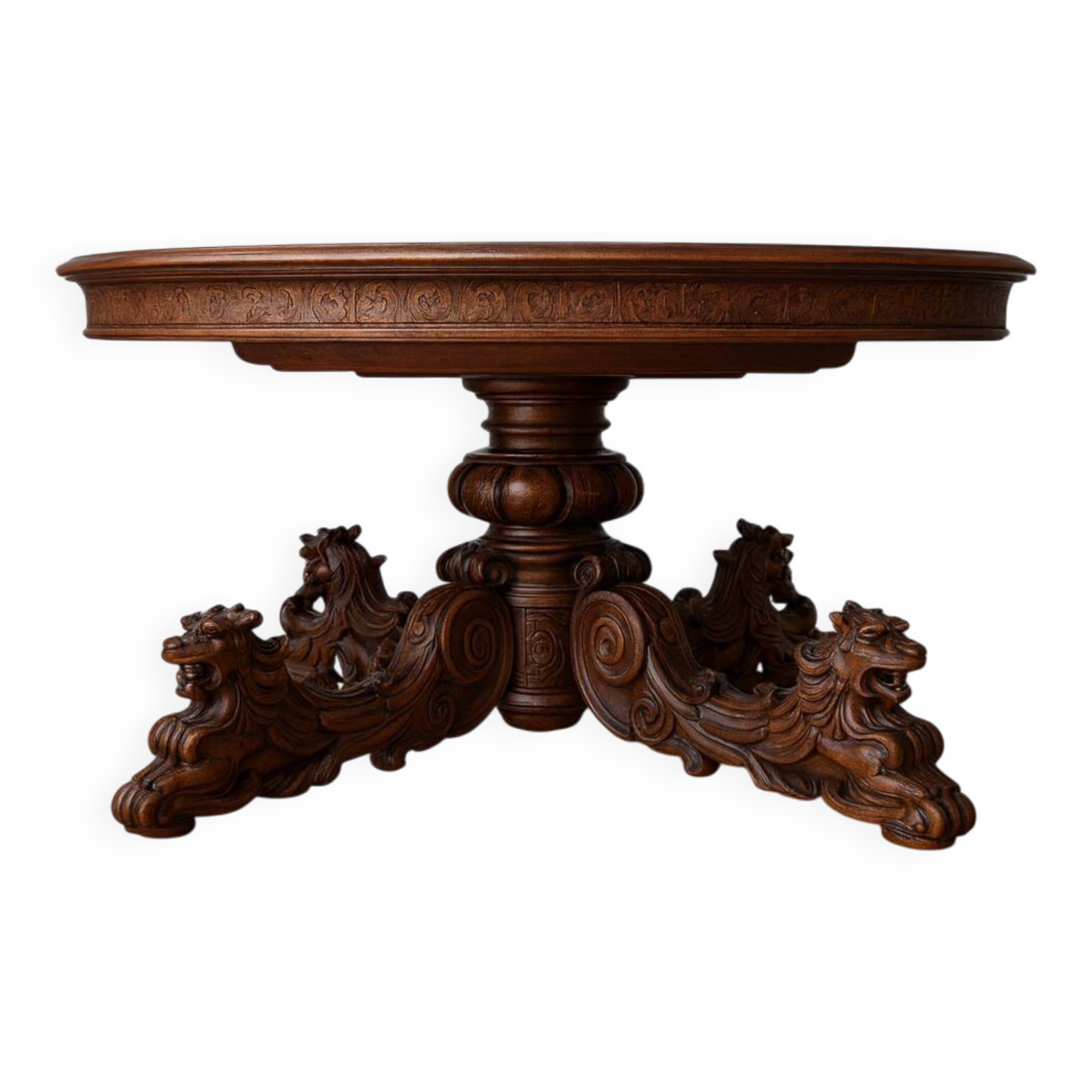 Immense Table A Allonges Style Renaissance En Noyer Massif ( 504 Cm )