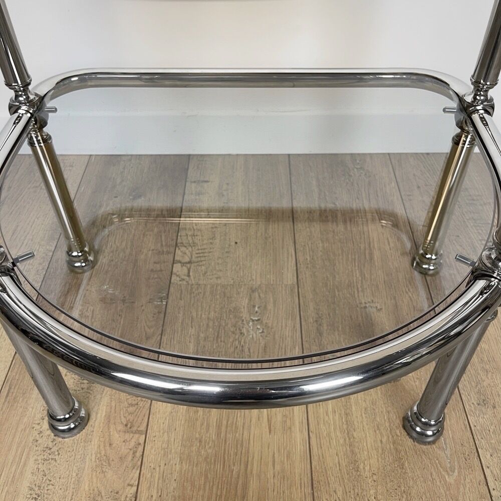 Half-moon side table double chrome tray and smoked glass 70's