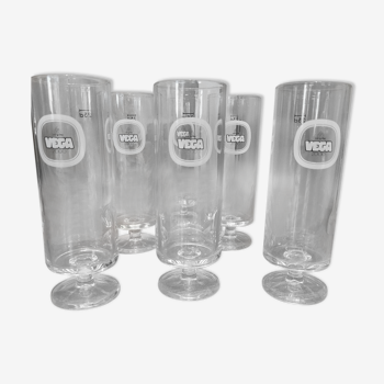 6 old Vega brand standing beer glasses