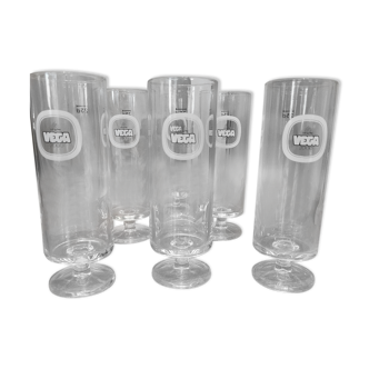 6 old Vega brand standing beer glasses