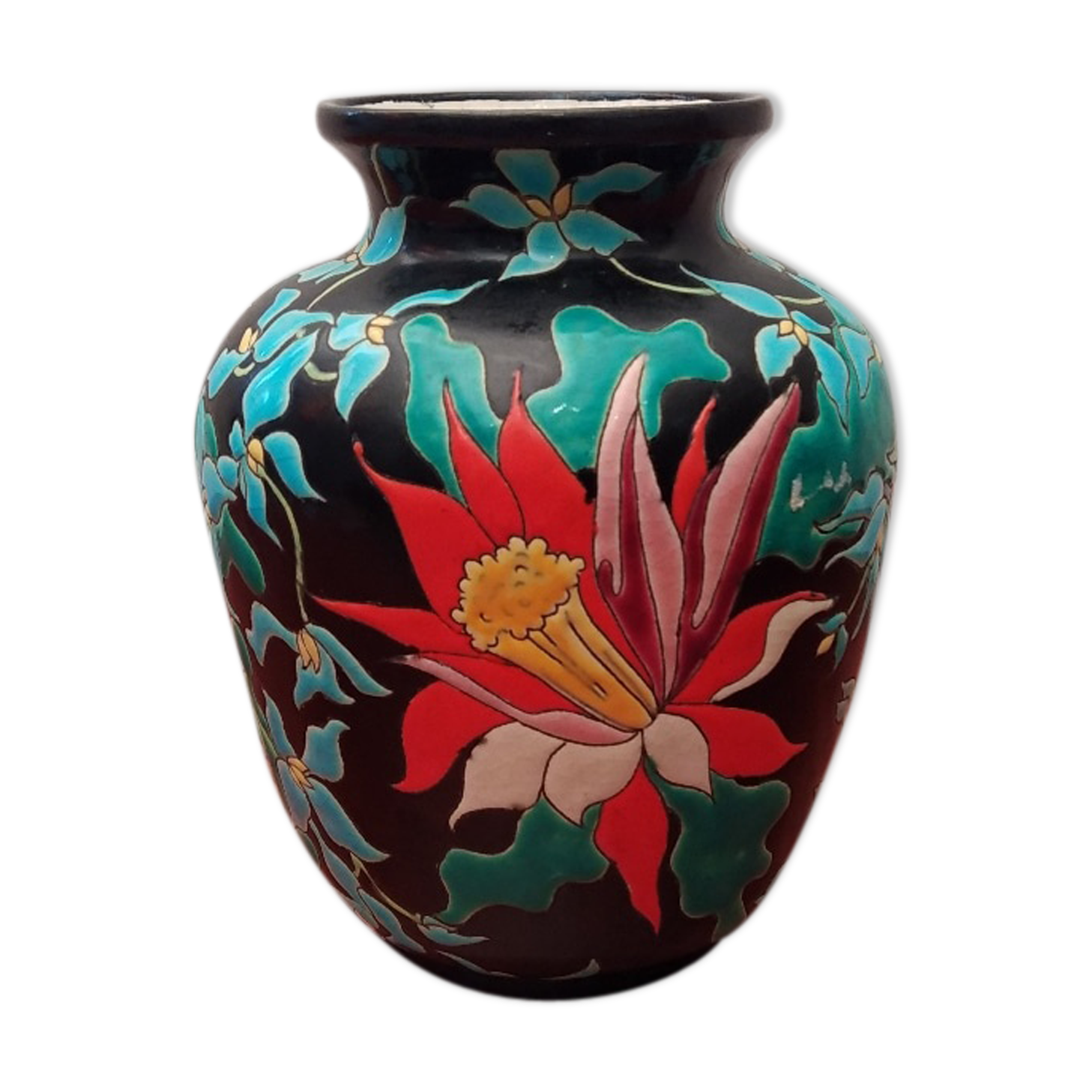Longwy enamel vase "tropic"