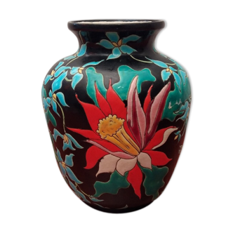 Longwy enamel vase "tropic"