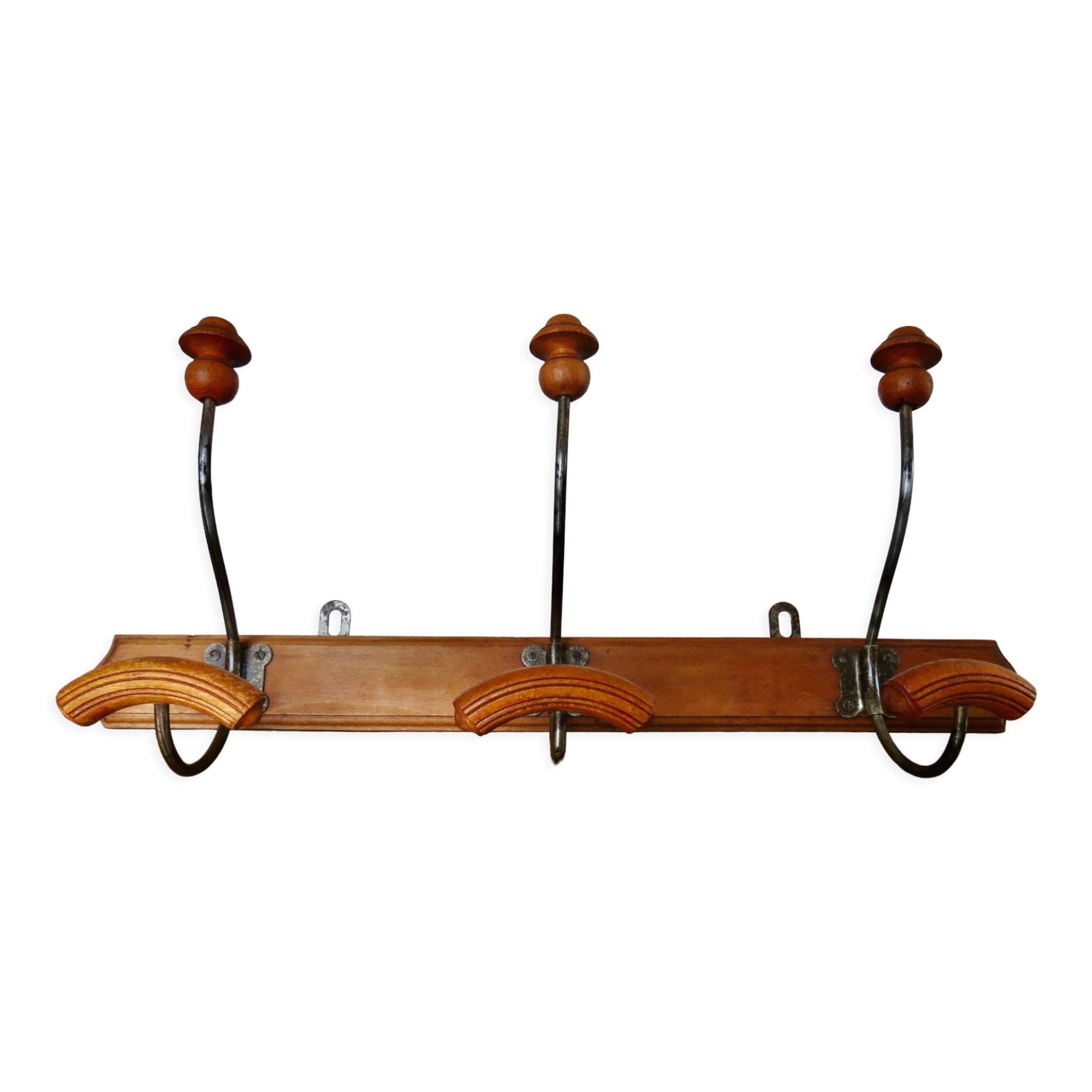 Coat rack bistro 3 hooks metal and wood 30s 40