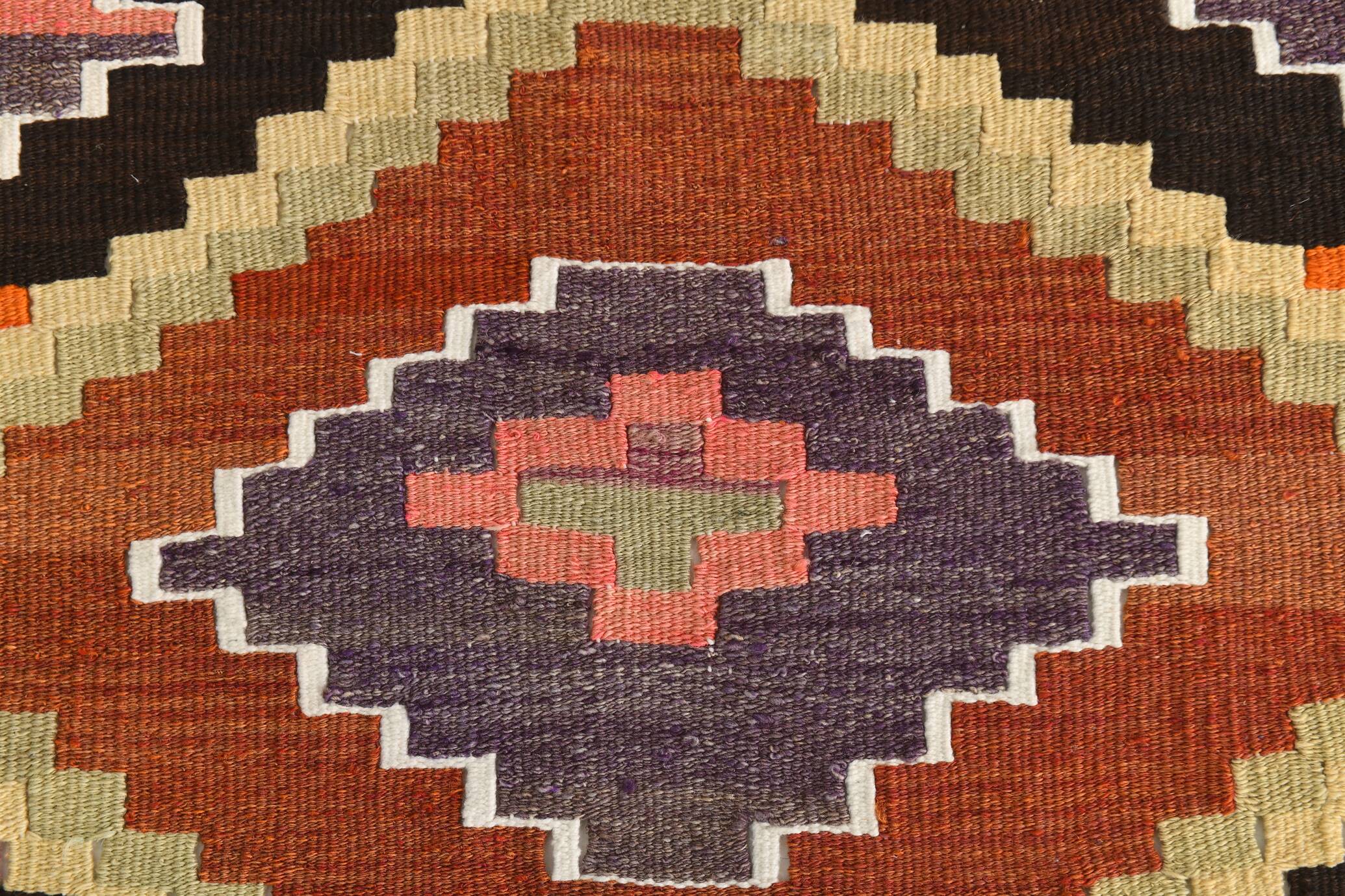 Pink & Brown Turkish Vintage Kilim Runner Rug, 77x387Cm