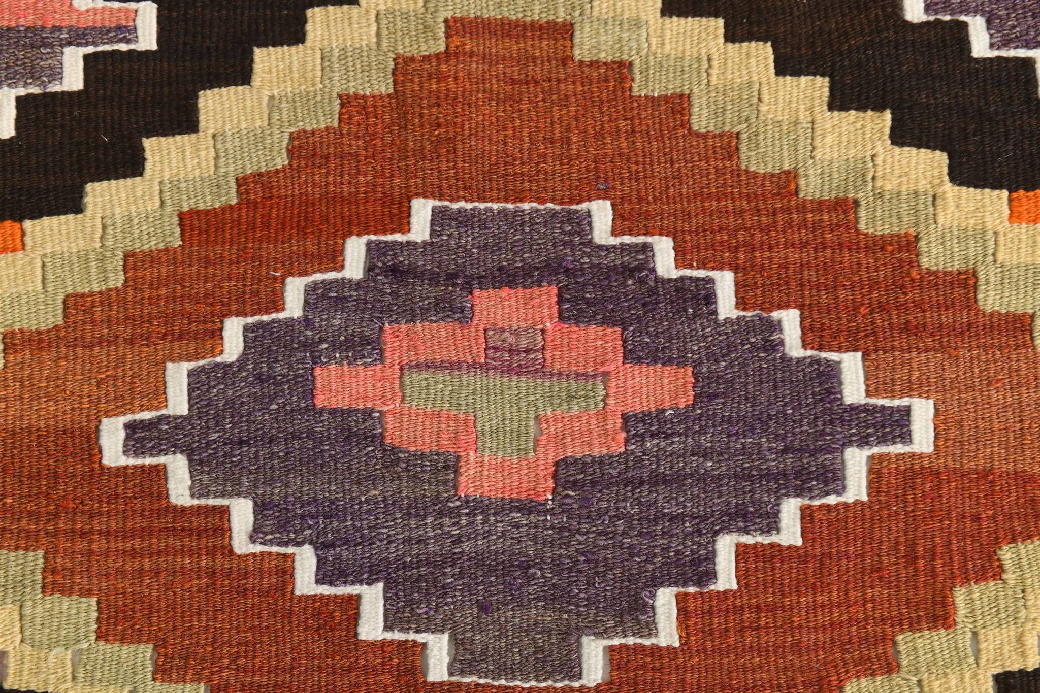 Pink & Brown Turkish Vintage Kilim Runner Rug, 77x387Cm