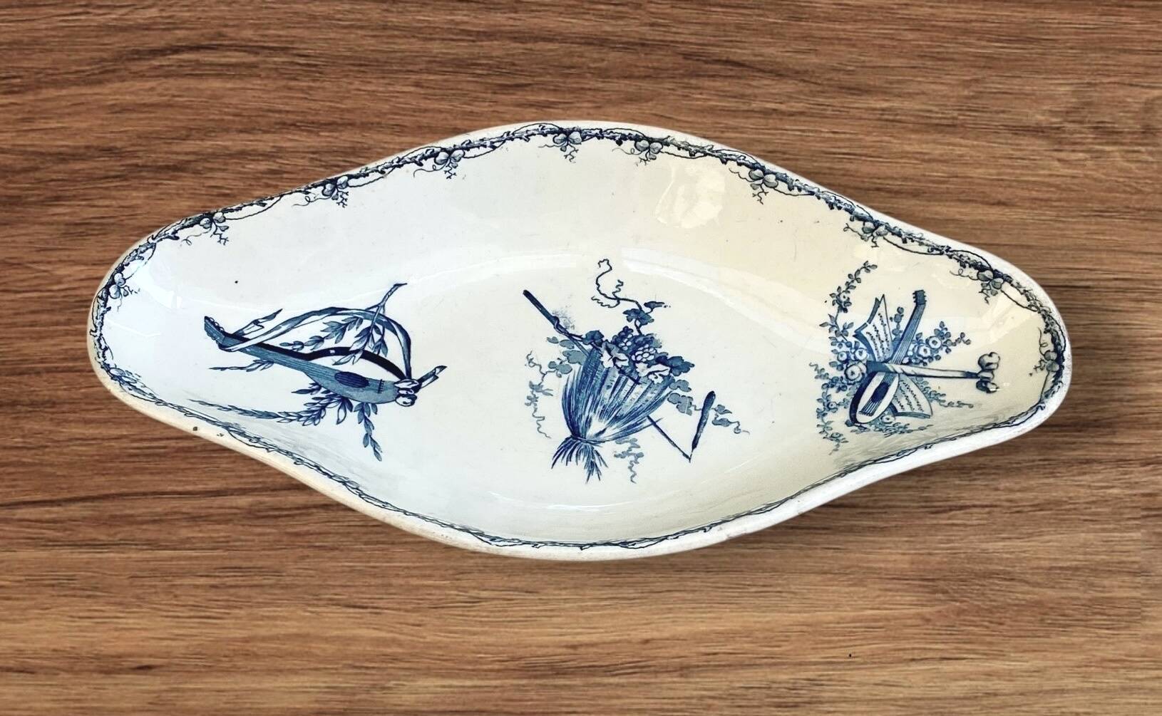 Large K&G Luneville Terre de Fer earthenware dish, Sepia blue country model