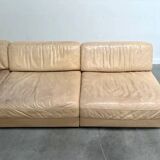 Canapé-lit/méridienne De Sede DS76 en cuir beige, années 1970