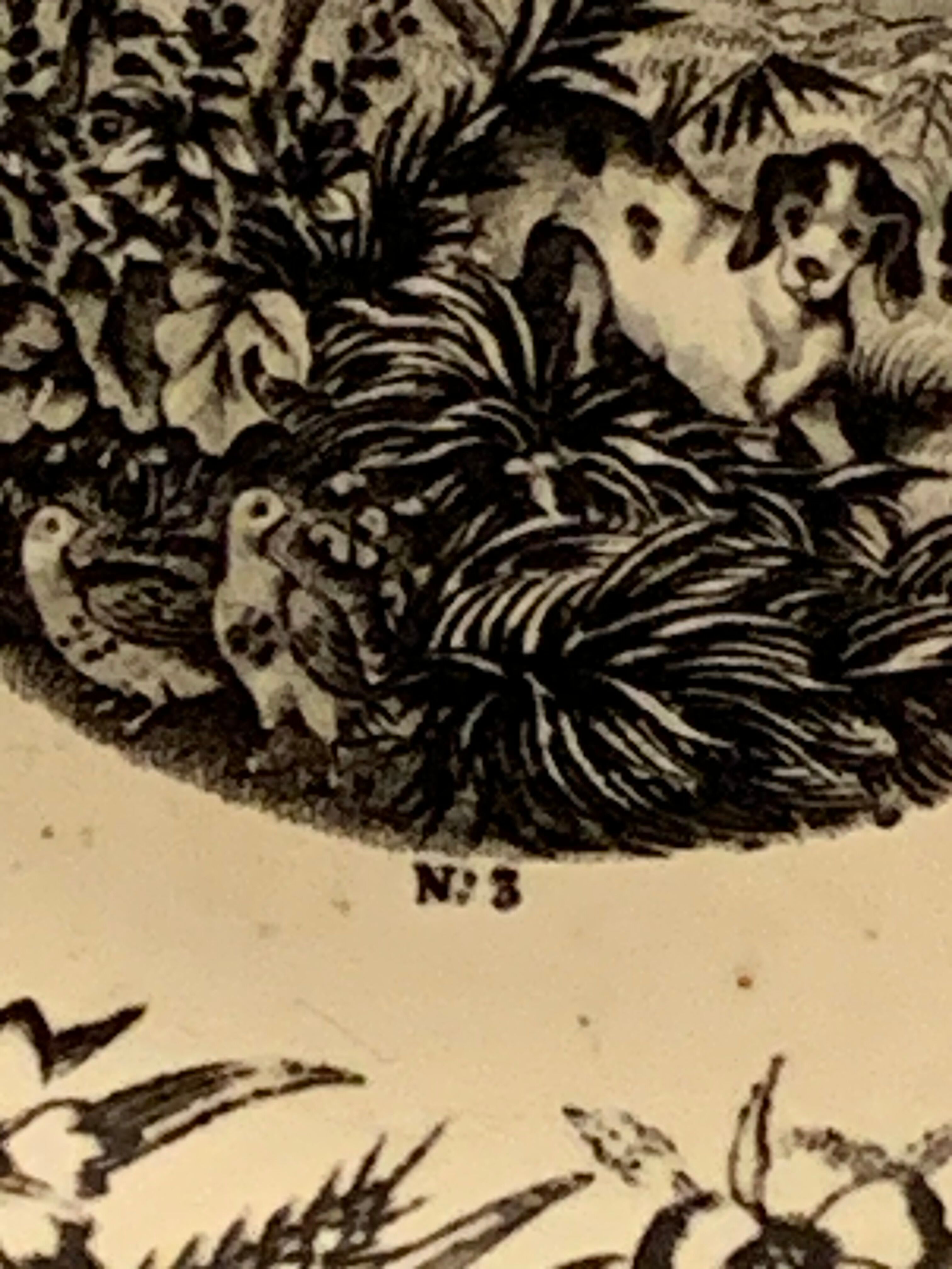 Dessert plate on partridge hunting, Gien 19th century
