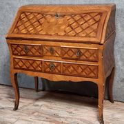 Louis XV period curved secretary desk in marquetry, circa 1750