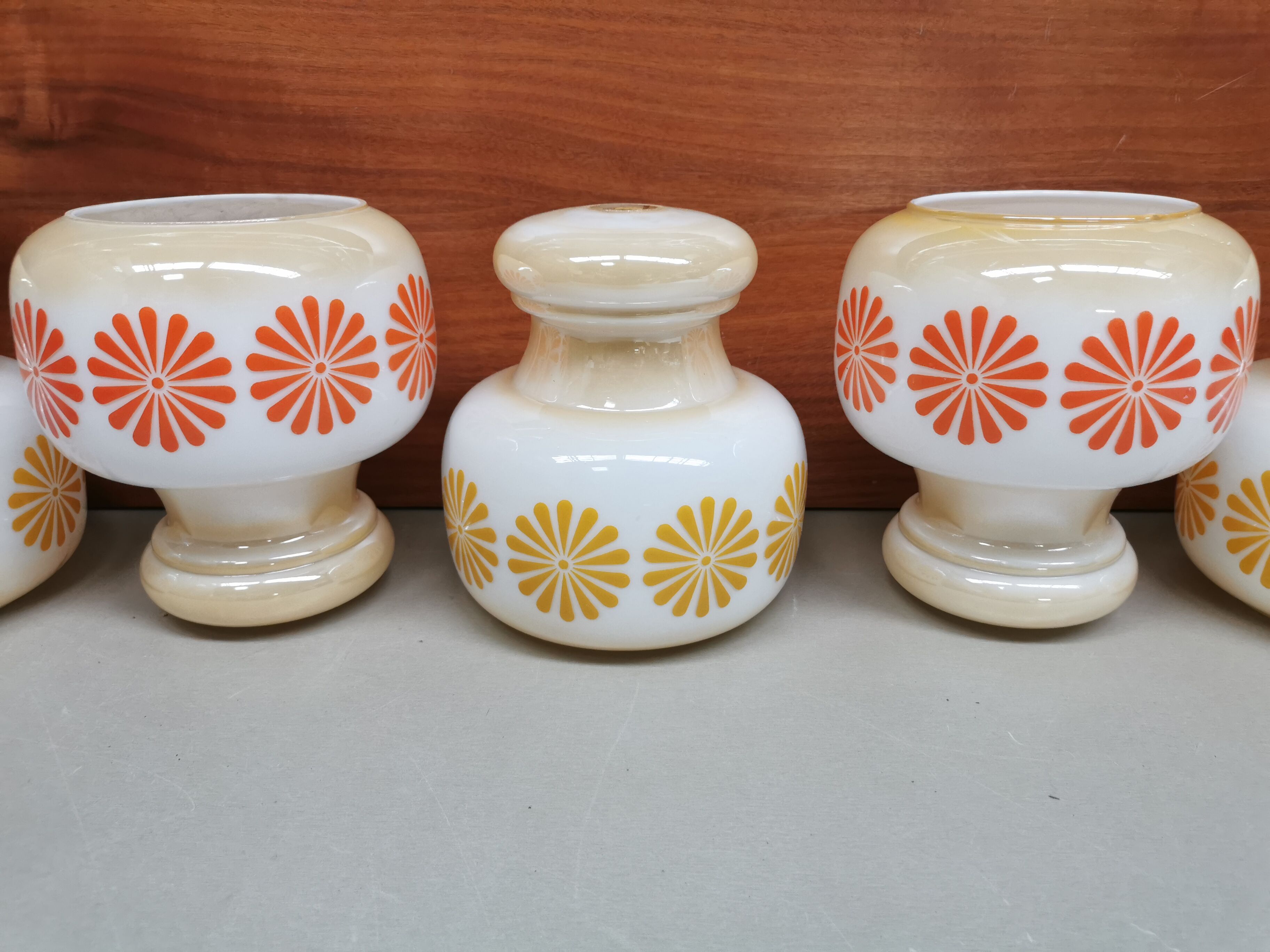 Lot 5 abat-jours en verre vintage 70's orange et jaune