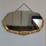 Golden Art Deco beveled mirror 65x38cm