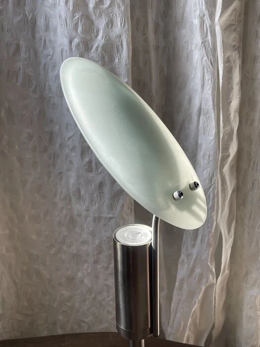 Adjustable frosted glass disc table lamp, France 1990s