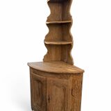 19th-century patinated pine corner buffet from England with shelves.