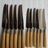 12 Old horn knives and stainless steel blades, Laurier decorative virole