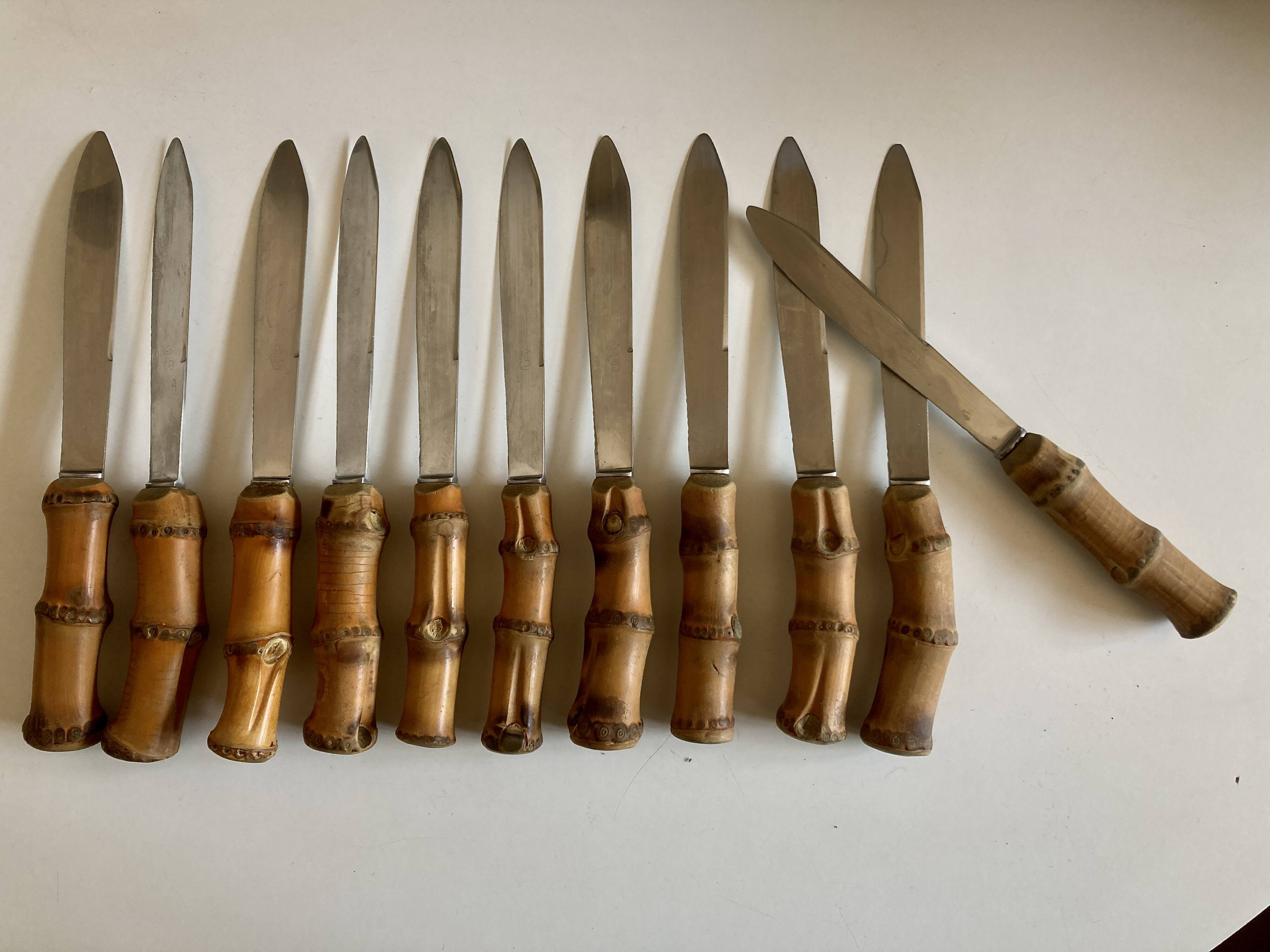 set of 11 knives with bamboo handles 1960 Riviera