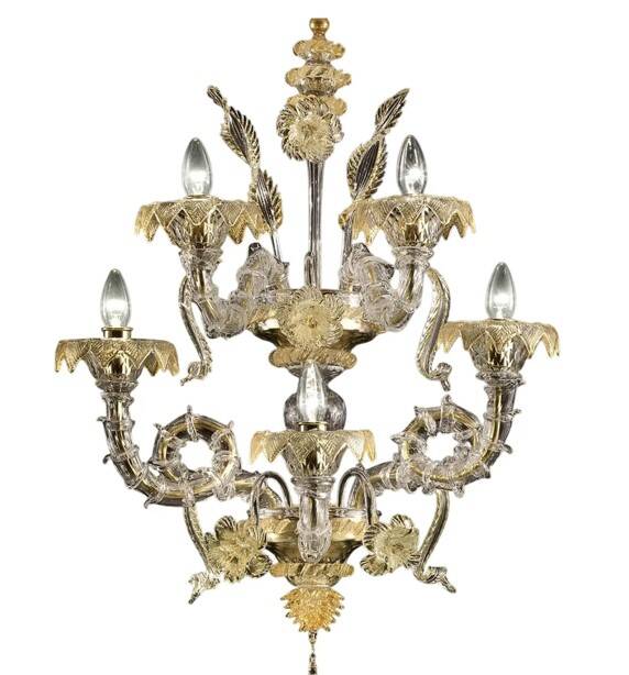 Imperial Luxury Italian "Ca' Rezzonico" With Gold Flowers and Leaves Murano
