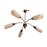 Luster suspension teak brass tulips glass vintage Scandinavian design