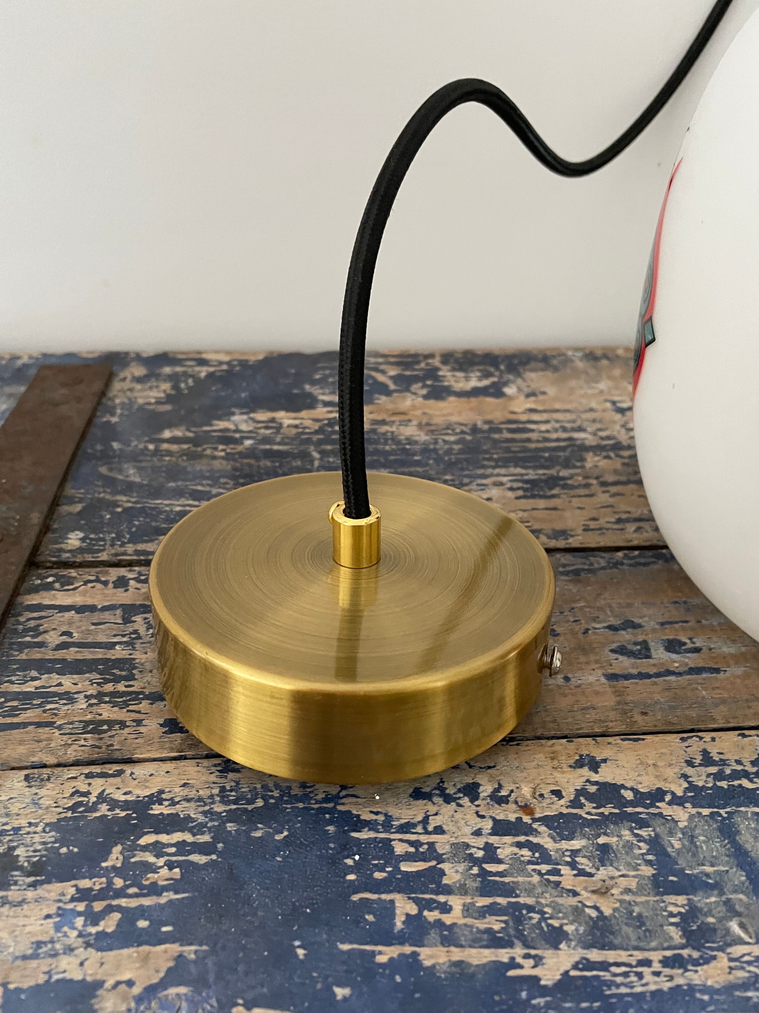Vintage suspension lamp in white opaline decorated electrified to nine