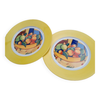 Duo assiettes porcelaine impression fruits