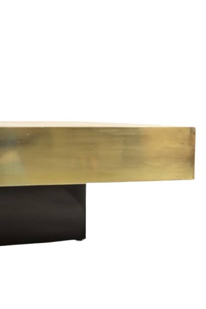 Coffee table in straw marquetry and brass. Contemporary.