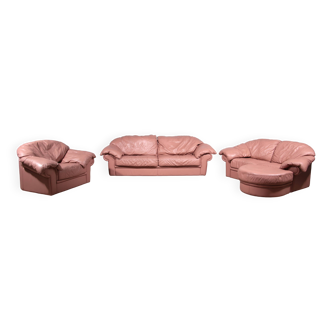 Vintage Italian Lounge Set – 4-Piece Rose Pink Leather (1970s)