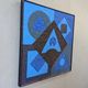 Mid-Century Modern Swedish "Geometric Blue", Vintage Abstract Oil Painting, Framed