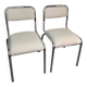 Pair of chrome chairs upholstered in boucle fabric.